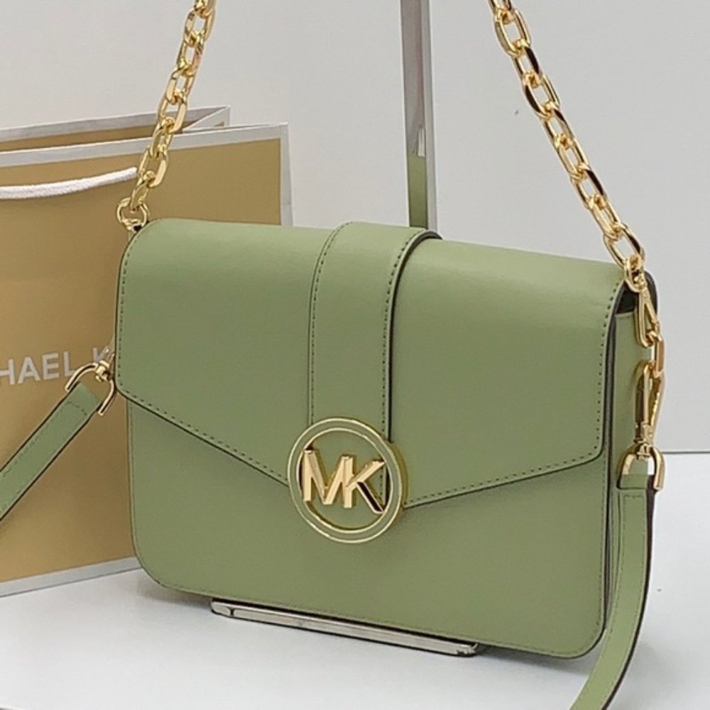 Michael Kors Carmen Medium Leather Convertible Shoulder Bag Crossbody Light Sage - Picture 16 of 16